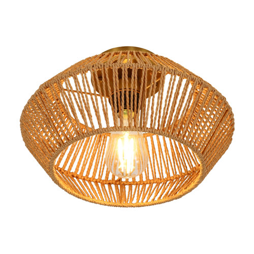OUKANING Woven Rattan Light Fixture, HandWorked Cage Shade Natural